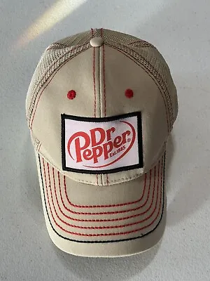 Vintage Dr. Pepper Double Snapback Mesh Back Trucker Hat Tan Embroidered Logo • $21.22
