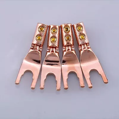 4X Non-Magnetic Pure Copper Y U Spade HiFi Speaker Wire Cable Plug Connector DIY • $10.26