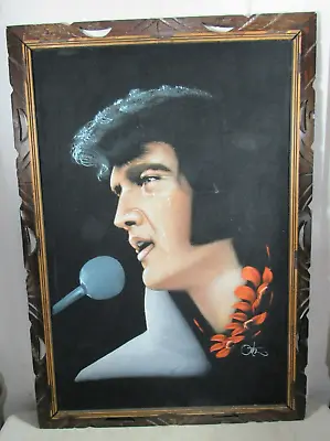 Vintage Large Velvet Elvis Presley Painting Art Hawaii W/Tears 28 X40  • $325