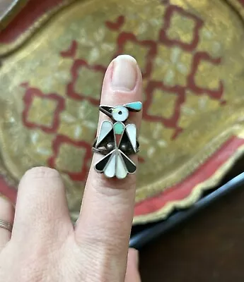 Vintage Zuni Inlay Turquoise Thunderbird Ring Size 6 • $100