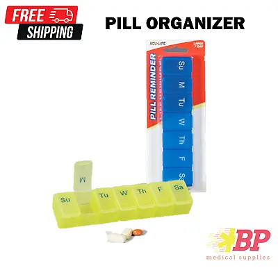 Acu-Life Weekly Pill Box Organizer 7 Day Pill Reminder Large 300B Blue/Yellow • $4.95