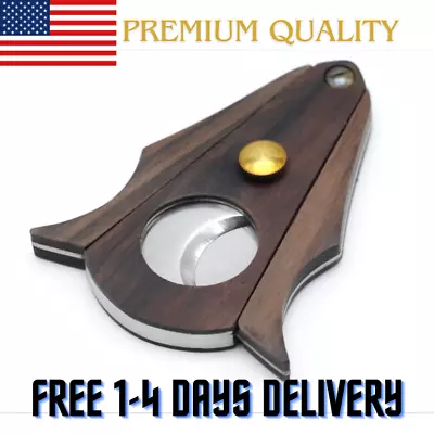 Cigar Cutter Stainless Steel Blade Cut Double Sharp V-Cut Wood Lock In Gift  Box • $20.99