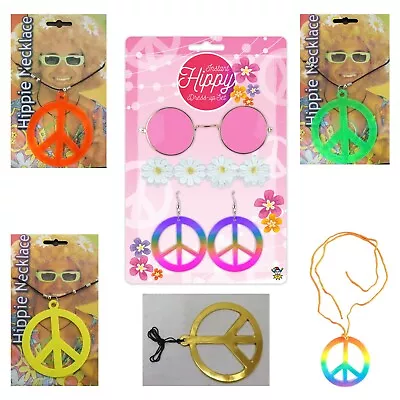 Pink Hippy Fancy Dress 4 Piece Party Costume Set 1970s 1980s Hippie Accessories  • £5.75