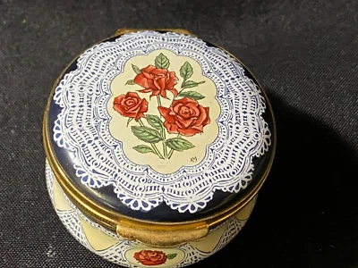 $37.49 • Buy Crummles Enamel Trinket Box ~  RED ROSES & LACE   ~ England ~ 1 3/4 