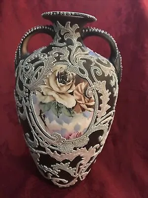 Antique Nippon Nishiki Moriage Vase With Handpainted Roses 10” Tall • $124.99