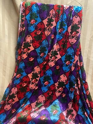 Vintage 70s Crushed Velvet/ Velour Radiant Rose Flower Fabric GROOVY HIPPY • $50