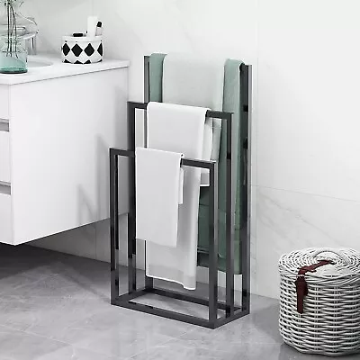 BOFENG 3 Tiers Black Metal Towel Rack Chrome Tall Industrial Modern Freestand... • $30