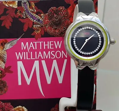 New MATTHEW WILLIAMSON MW Ladies Watch Swarovski Gemstones Black Leather Strap • £59.99