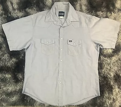 Vintage Wrangler Pearl Snap Blue Chambray Short Sleeve Shirt Sz XL • $29.99