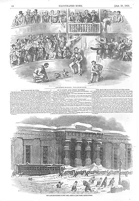 Cock Fighting In Havana - Snow Storm In New York W/Railroad Car Cleaning - 1853 • £28.65