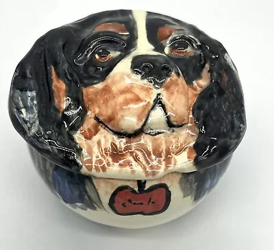 Handcrafted Pottery Dog Face Lid Cocker Spaniel Ceramic Trinket Bowl Signed RITA • £24.84