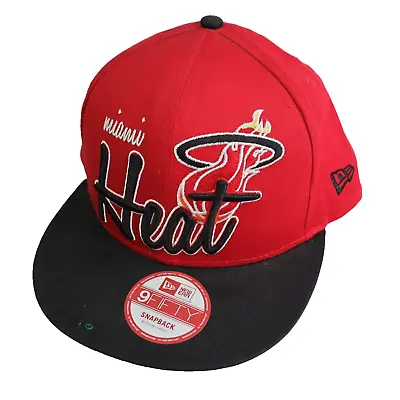 Miami Heat Hardwood Classic New Era 9FIFTY NBA Snapback Red Black Hat Cap Sz M/L • $33.28