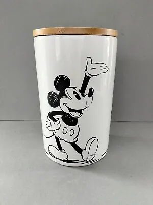Disney Mickey Mouse Sketch Stoneware Ceramic Canister Jar With Wood Lid  6-3/8” • $10.99