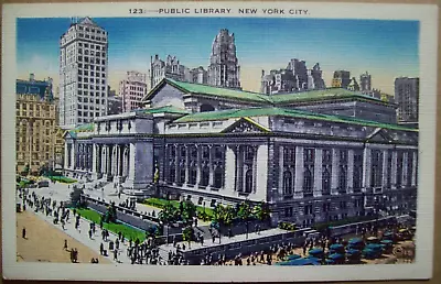 PUBLIC LIBRARY NEW YORK CITY: Vintage Linen Postcard - Unposted • $3