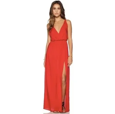 Blue Life Planet Blue High Tide Maxi Dress Slit V-Neck Red Hot Chili Plunge Neck • $14.50