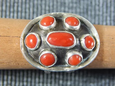 Vintage Pre-Owned Old Pawn Navajo Coral Sterling Ring Signed Albeita  Sz 7-1/2 • $95