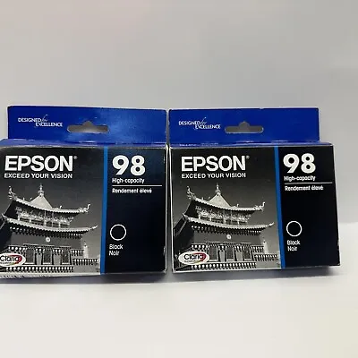 2 Epson 98 Ink Cartridges High Capacity Blk Ink  High Definition T098120 Exp5/25 • $55