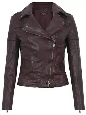 Muubaa Biker Goat Leather Moto Berry Jacket Purple Distressed Asymmetric Zip 4 S • $157.50