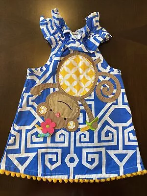 Baby Girls MUD PIE Blue Monkey Summer Dress Size 9-12 Months • $22.99