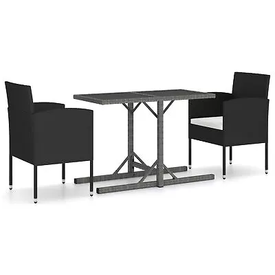 3 Piece Garden Dining Set Poly Rattan Black P6N6 • $499.99