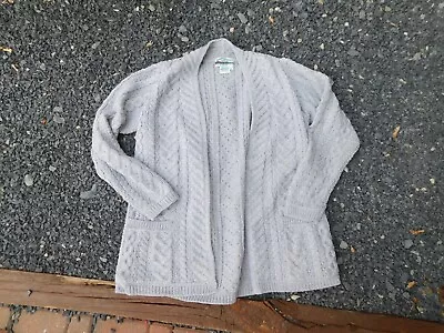 ARAN CRAFTS Vintage IRELAND Merino Wool Womens Sweater Large OPEN FRONT • $14.99