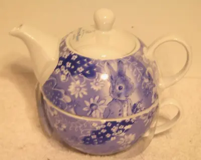 Beatrix Potter Tea For One Ceramic 12 Oz Teapot Blue Toile New • $29.90