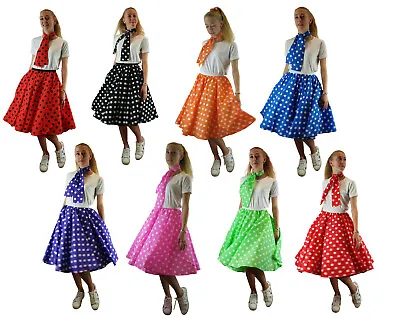 Ladies Polka Dot Rock N Roll Skirt Scarf Hen Party Outfit Fancy Dress Costume • £10.99