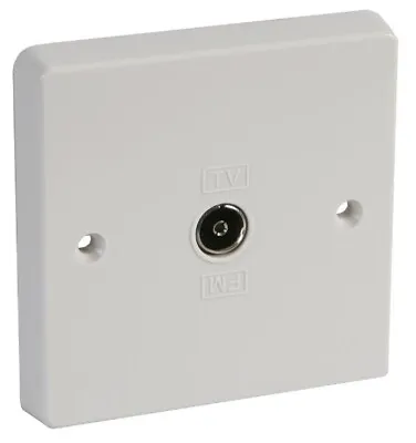 TV Aerial Socket Coaxial Coax Wall Face Plate White TV Point Single Gang TV / FM • £3.39