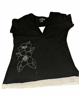 CURRANTS Size XL Floral Stitch Black White Short Sleeve T-shirt TOP Extra Large • £4.80