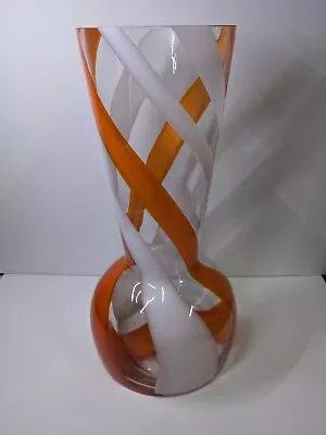 Vintage Glass Vase Tall With An Amazing Orange And White Swirl Design • $40