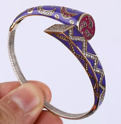 $57.75 • Buy Enamel Turkish Simulated Ruby .925 Silver & Bronze Bangle Bracelet #43533