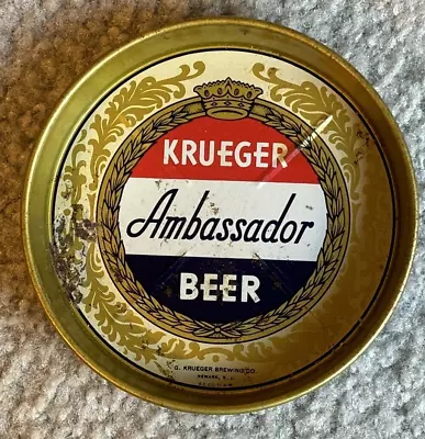 Vintage Krueger Ambassador Beer Metal 4-1/4” Minature Beer Tip Tray - Newarknj • $9