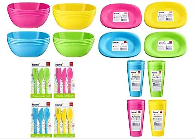 30Pc Set Plastic Cutlery Plates Bowls Tumblers Pastel Colour Party Picnic BBQ • £10.45