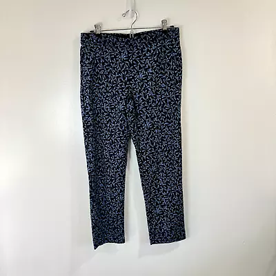 J. Jill Blue Cropped Capri Pants Petite Size 8P Floral Pockets Pull On Elastic • $16.20