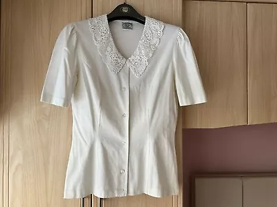 Laura Ashley Vintage Ivory Cream Shirt Top Blouse With Lace Collar Size L Cotton • £28