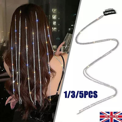 1/5Pc Flashing Diamond Chain Hairpin Braided Crystal Hair Clip Tassel Rhinestone • £4.16