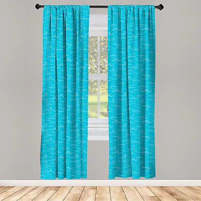 Nautical Blue Curtains 2 Panel Set Simplistic Sea Waves • £23.99