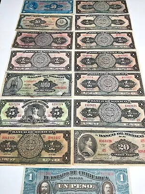 Collection Lot Mexico 15 Mixed Banknotes Fine-UNC 1915-1970 Chihuahua (1915) • $17.80