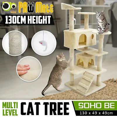 Cat Tree Scratching Post Scratcher Pole Gym House Furniture Multi Level 130cm BE • $59.90