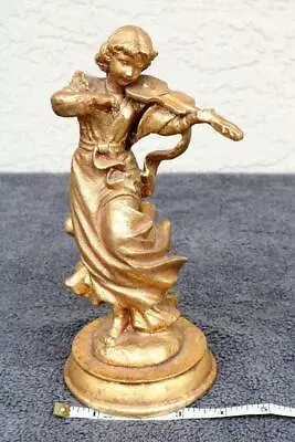 Vintage ANGEL Gilded Statue Music Gift Figure Violin Small Desk  ZJ • $32.95