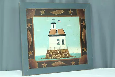 $40 • Buy Warren Kimble Lighthouse Sailboat American Folk Art Print Framed 19  X 17 
