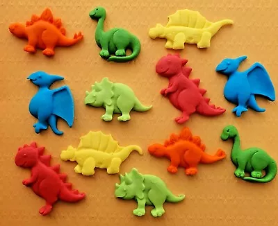 12 Bright Dinosaurs Edible Fondant Cake/cupcake Toppers Birthday Boy • £6.95