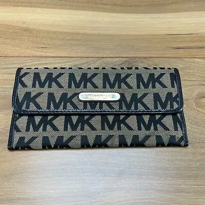 Michael Kors Wallet Slim Black Gray Monogram Snap Flap • $19.88
