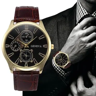 Men’s/Youths Designer Chronograph Dial Watch With Crocodile Effect Leather Strap • £8.96