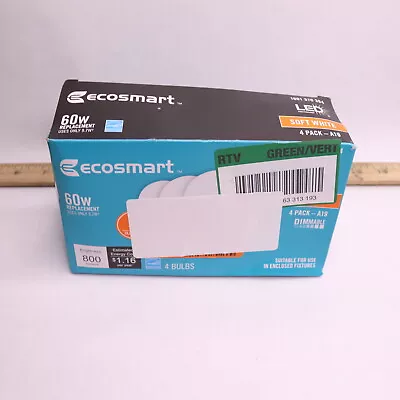 (4-Pk) EcoSmart A19 Dimmable LED Light Bulb 60-Watt Equivalent Soft White  • $4.59