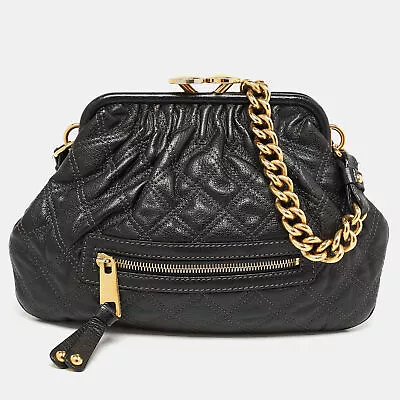 Marc Jacobs Black Quilted Leather Little Stam Shoulder Bag • $328.65