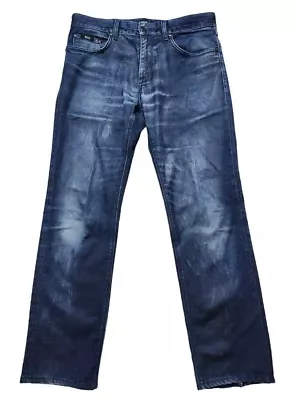 Hugo Boss Mens 32 X 32 Maine Jeans Straight Leg Distressed Blue Denim 5 Pocket • $49.99