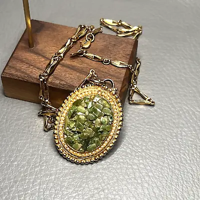 Vtg Endura Pendant Watch Manual Pat Bend Gold Tone 28  Chain Jade Stone Cluster • $48