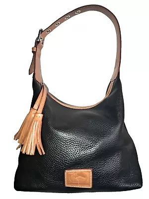 Dooney & Bourke Black Pebble Grain Leather Tasseled Hobo Bag Red Interior • $129.95