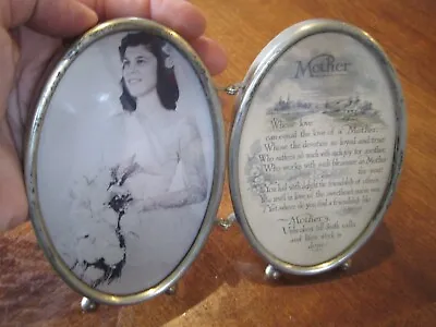 Vintage Antique Silvered Brass Metal Oval Stand-Up Double Picture Frame • $9.99